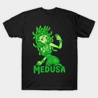 Cool and Cute Green Medusa Cartoon T-Shirt